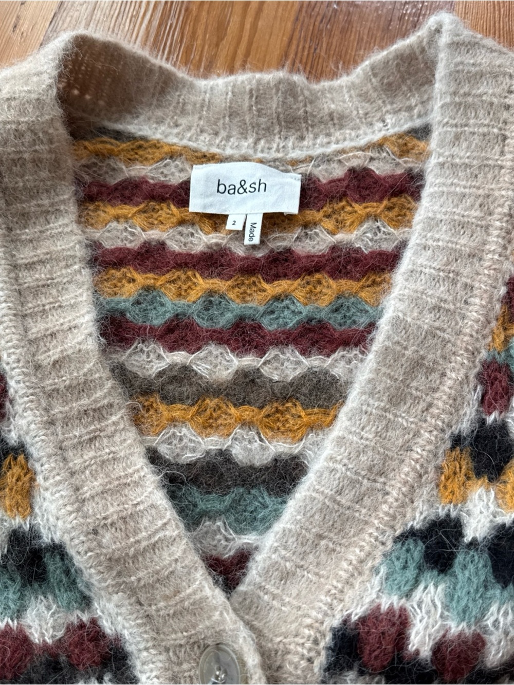 ba&sh Walt Multicolor Geometric Knit Cardigan Sweater Size 2 aplaca blend - Picture 11 of 15